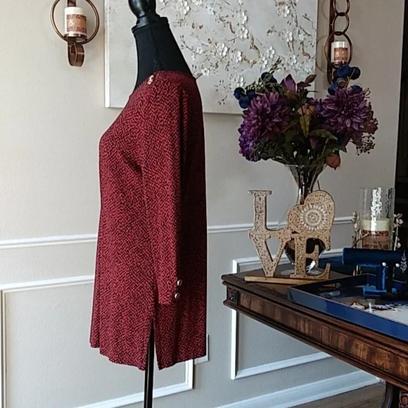 NWOT Liz Claiborne Dark Orange With Black Prints 3/4 Sleeves Tunic Top. Size S - Picture 10 of 17